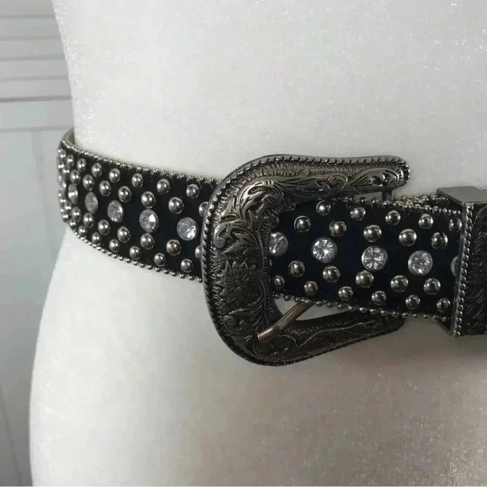 GUESS Vegan Rhinestone Silver Tone Studded Shimmery Black Tiny Iridescent Stars
